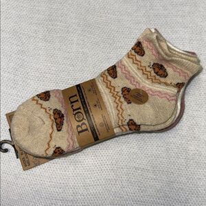 BORN Ivory Black Tan Pink Printed Fall Wool Blend Quarter Outdoor Warm Socks 4pk